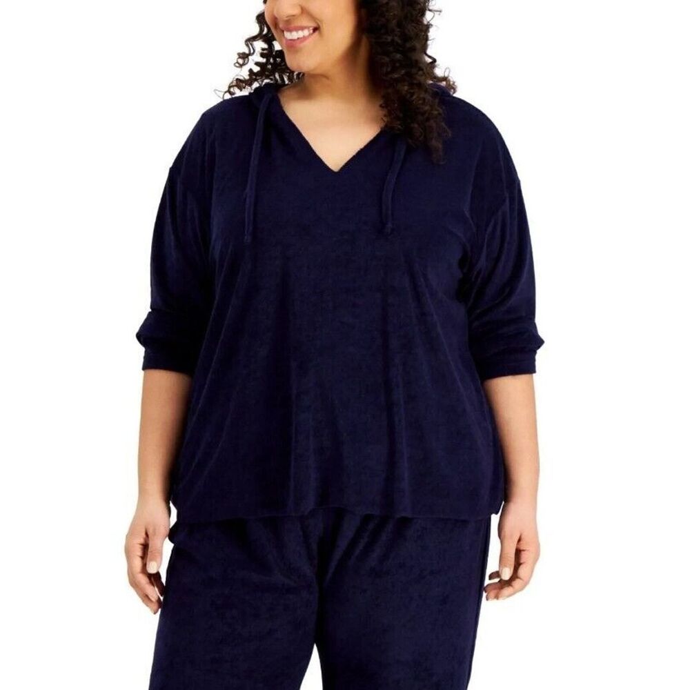 Rebellious One Women's Sweater Trendy Loop Terry Hoodie long sleeve Sz 2X Blue